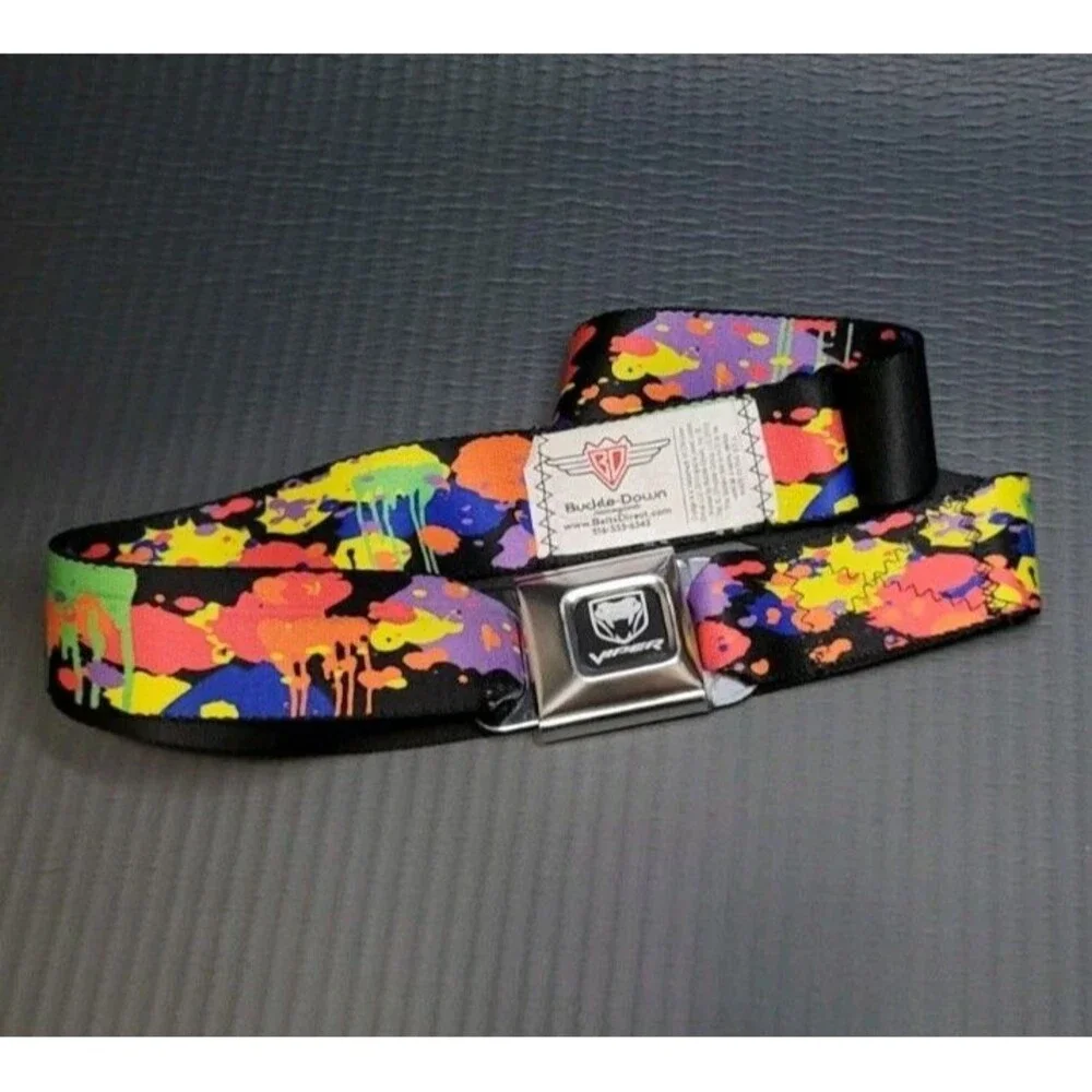 Y2K Dodge Viper Seatbelt Style Belt & Buckle BUCKLE-DOWN Splatter Graphic Belt
